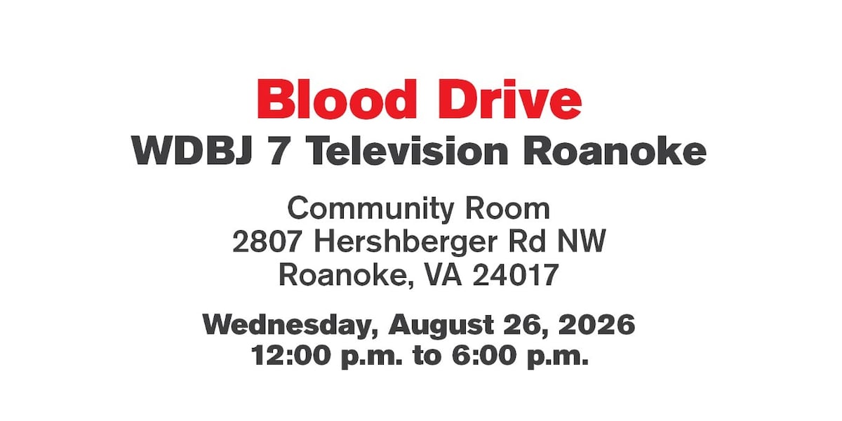 WDBJ7 to hold community blood drive Wednesday, August 26