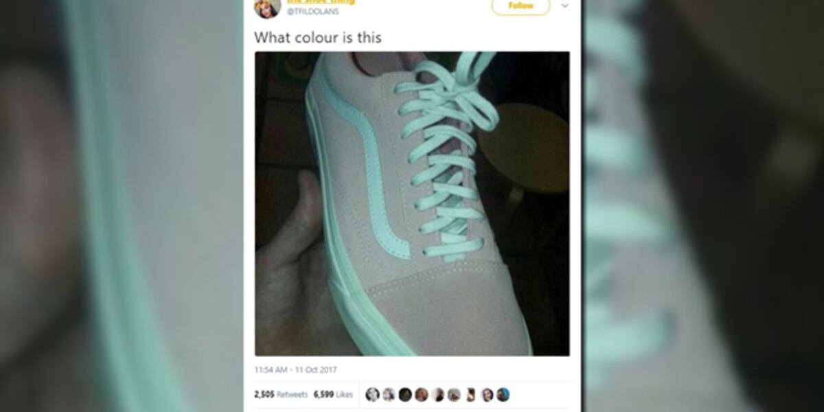 Shoe color post goes viral Teal and gray or pink and white
