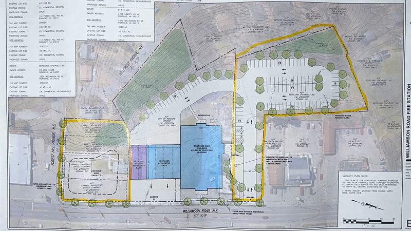 Williamson Road conceptual site plan provided by Roanoke Fire & EMS