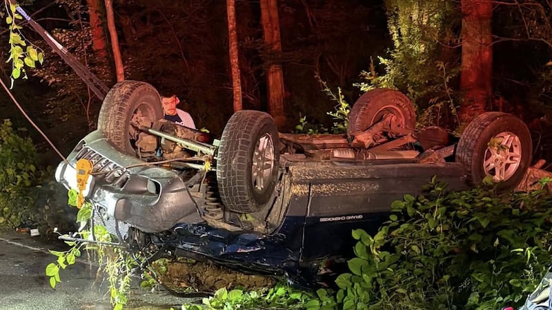 Fries crash scene with overturned vehicle
