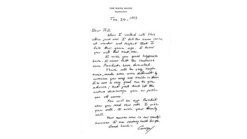 George Bush Note From Bush to Clinton, a grace note for the ages