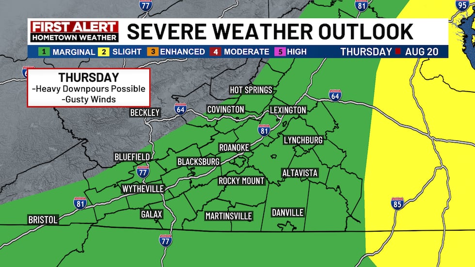 Heavy downpours and gusty winds possible Thursday