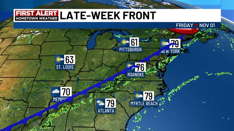 A front will trigger a few showers early Friday followed by a cooler weekend ahead.