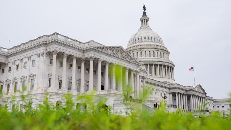 The US Capitol is photographed after a news conference, Tuesday, Sept. 30, 2025, at the...