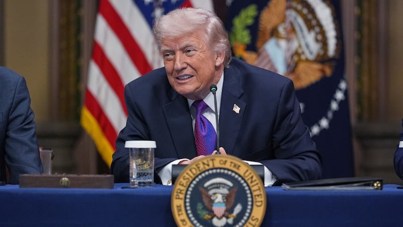 President Donald Trump listens during an event about the Ratepayer Protection Pledge, in the...