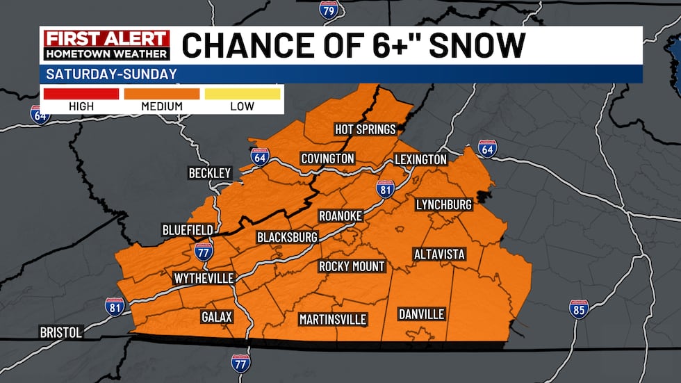 Hay una probabilidad media de 6" de nieve o más este fin de semana sobre nuestras ciudades natales.