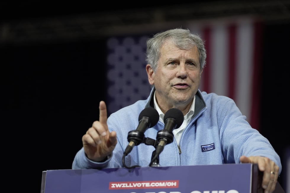 Democratic Ohio Senate candidate Sherrod Brown speaks during a campaign rally, Saturday, Oct....