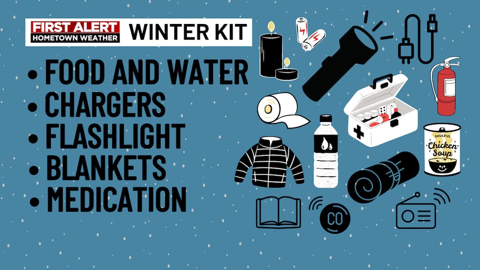 Es esencial tener un kit de invierno en caso de que se pierda la energía o quede atrapado en su automóvil/casa.