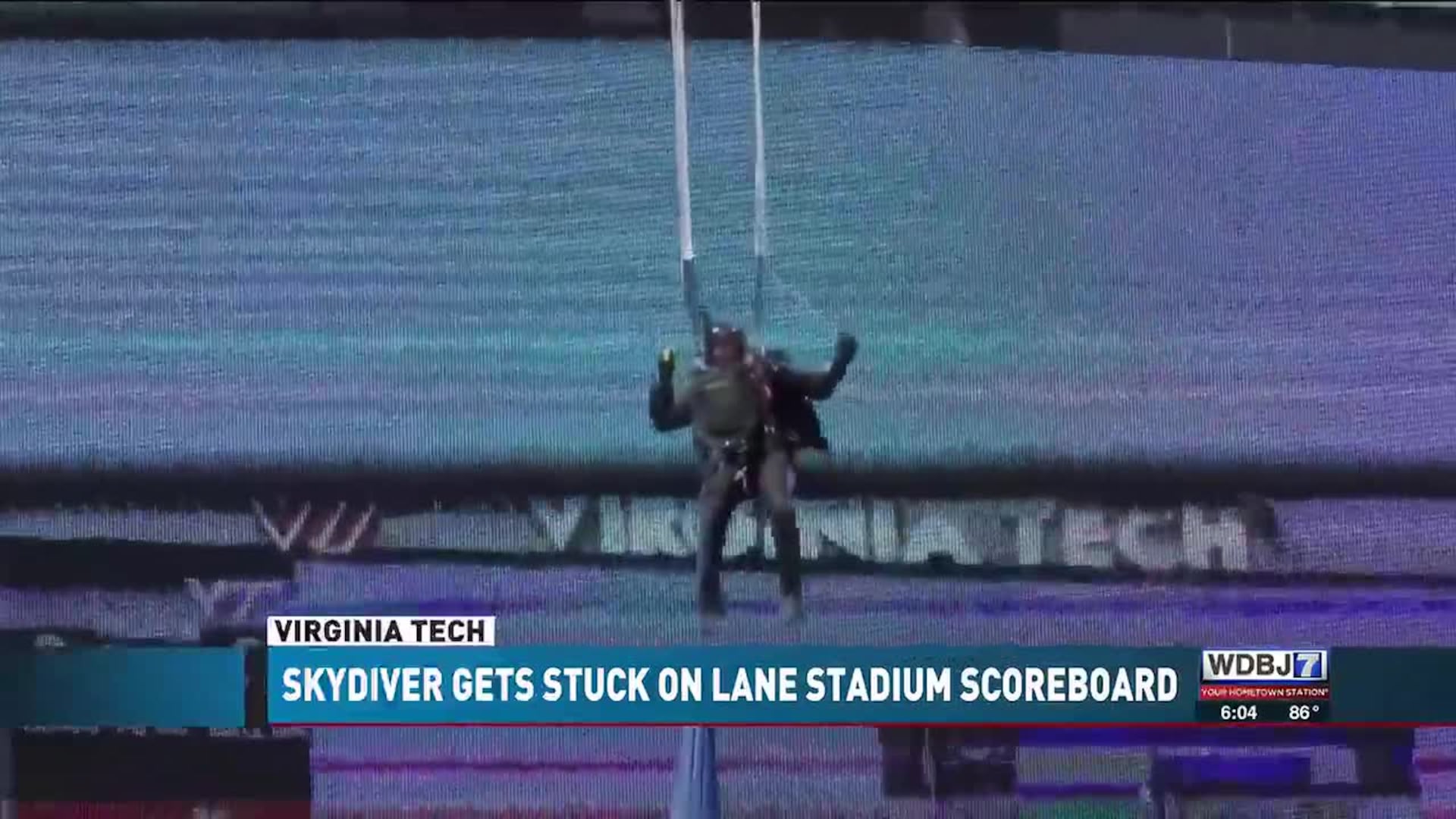 Man Rescued After Parachute Accident on Scoreboard at Virginia Tech Spring Game