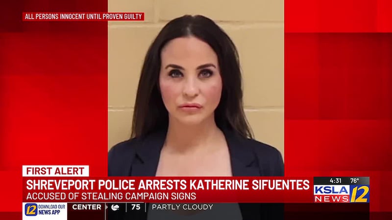 A woman has been arrested by Shreveport police for stealing campaign signs.