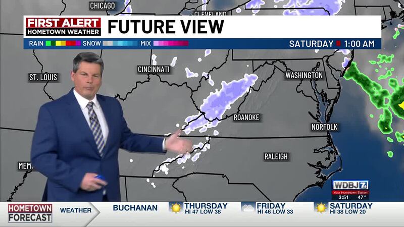 A quick-moving clipper will bring snow showers to the mountains Friday afternoon.